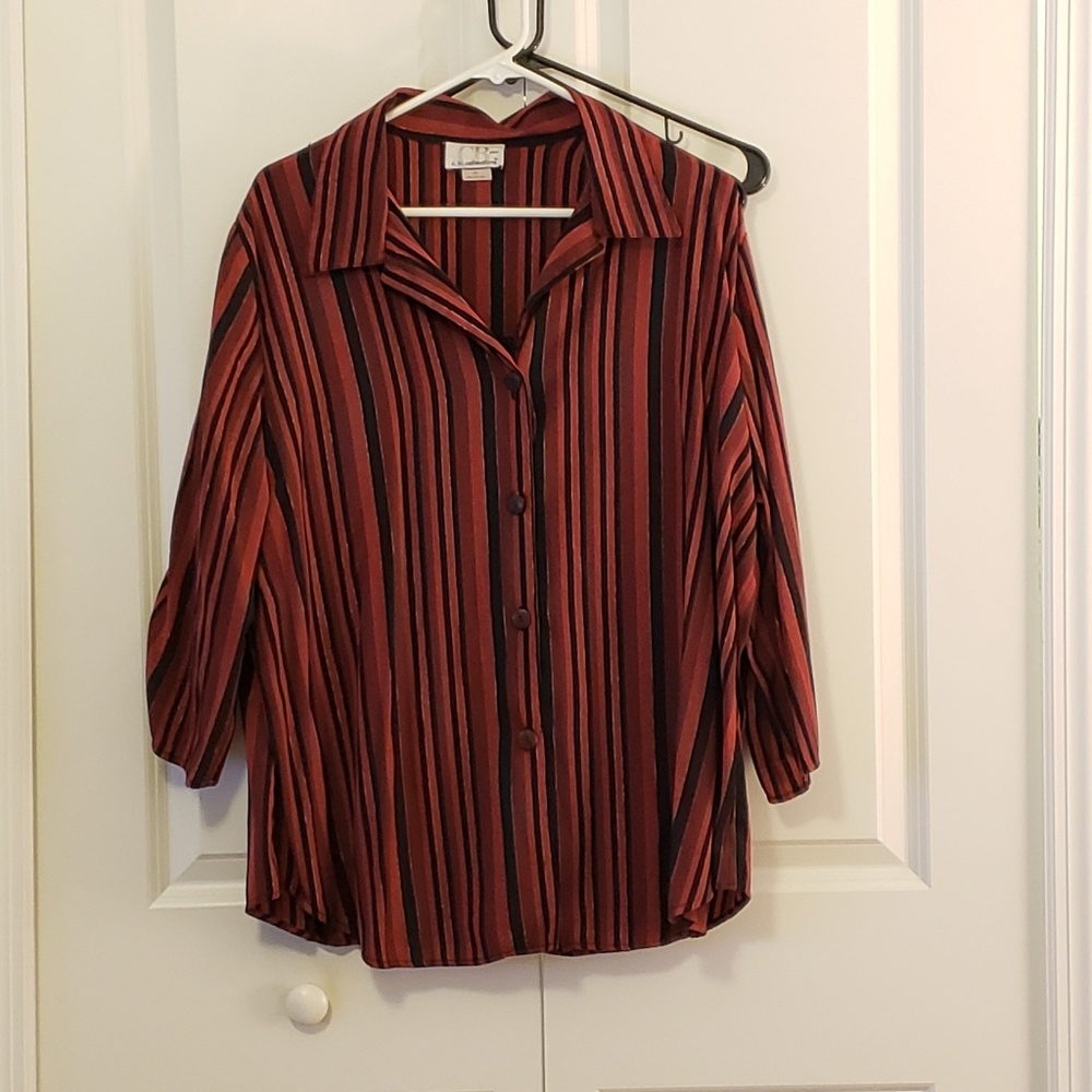 C.B. Collections Black and Red Stripe Blouse